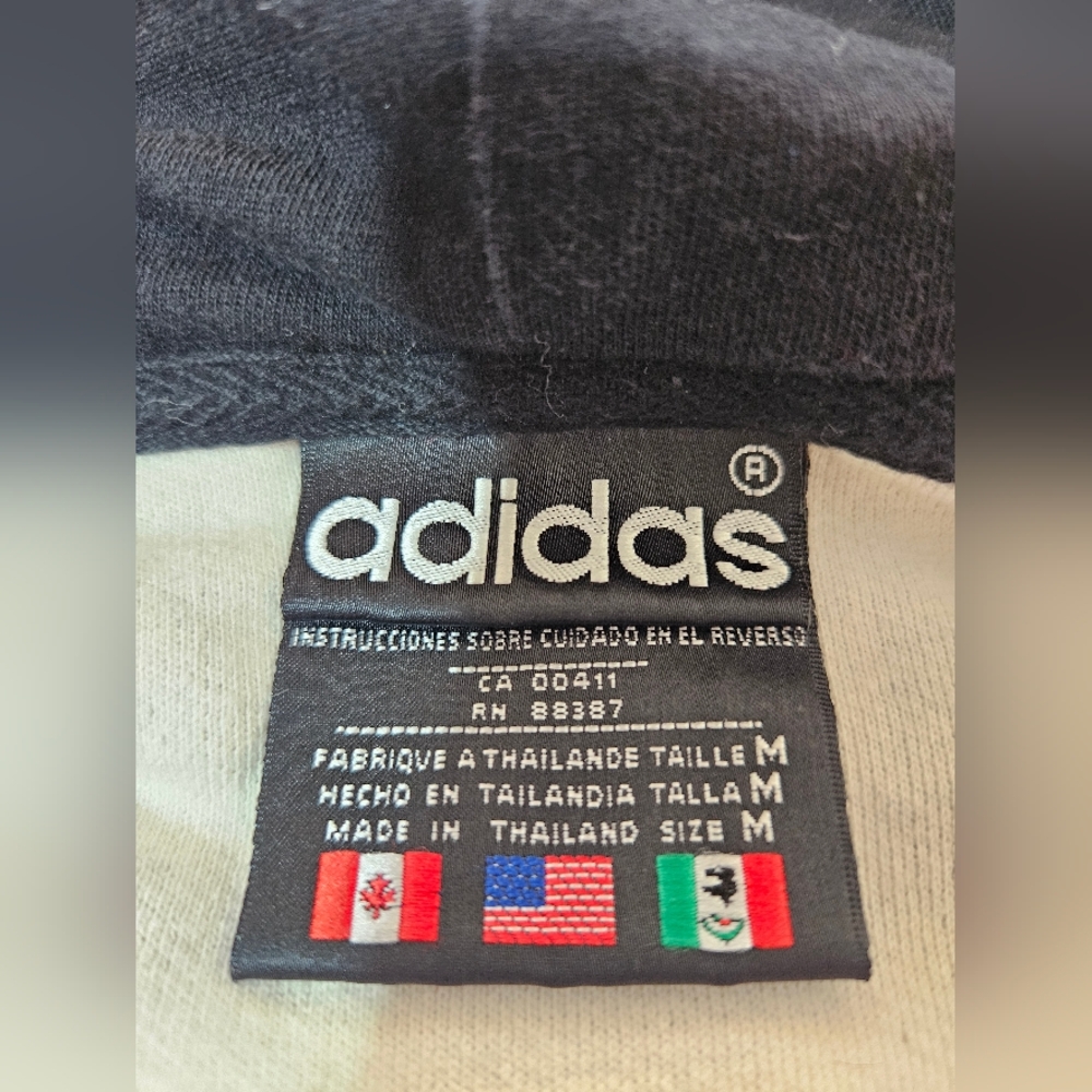 1990s Adidas Vintage Cardigan Hoodie Sweater Jacket Gray Button Up Mens M *Flaw - Picture 9 of 13